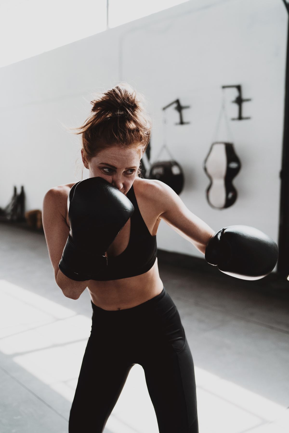 Boxer training with gloves